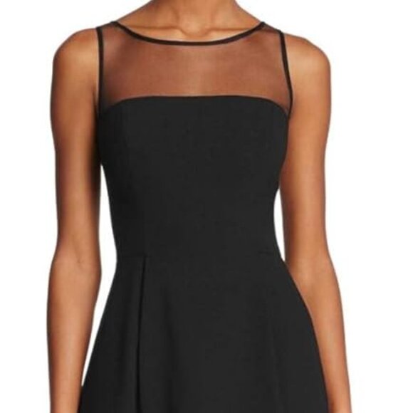 Aidan Mattox Crepe Mesh Cocktail Dress Black 10 - Picture 2 of 8